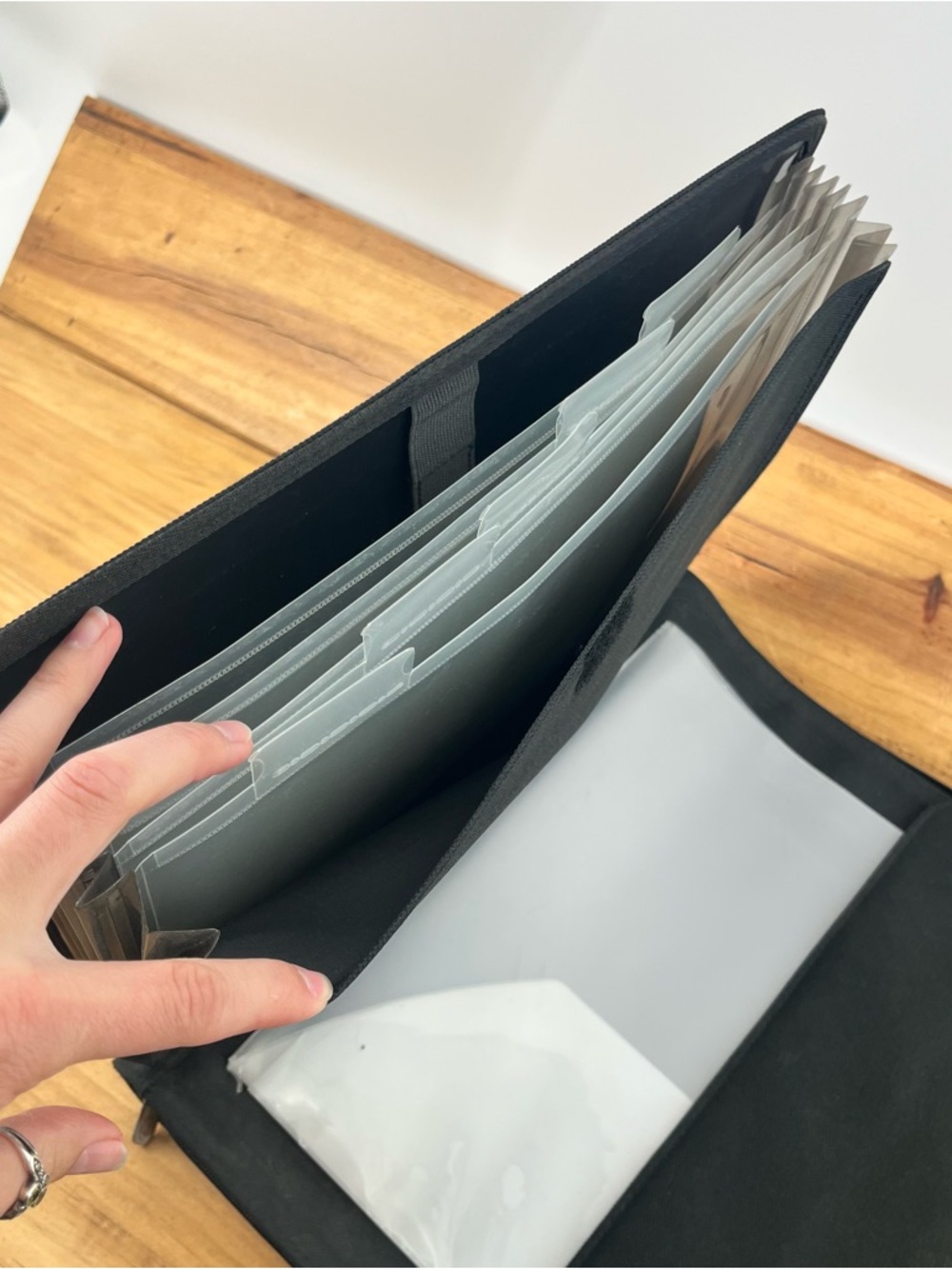 Black File Case With Plastic Cover Compartments School Binder Organizer